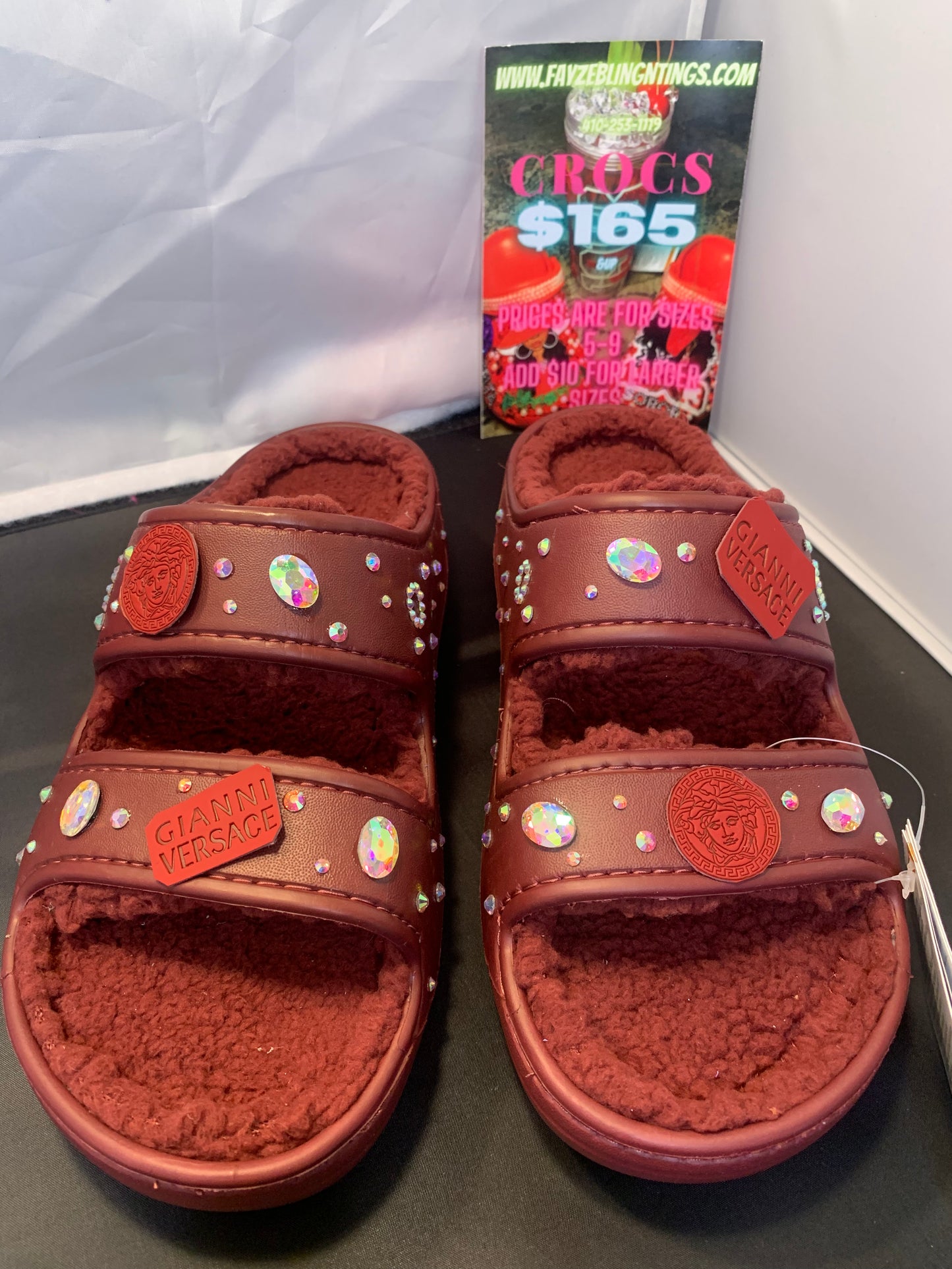 Burgundy open toe Crocs Size 8