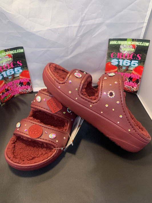 Burgundy open toe Crocs Size 8